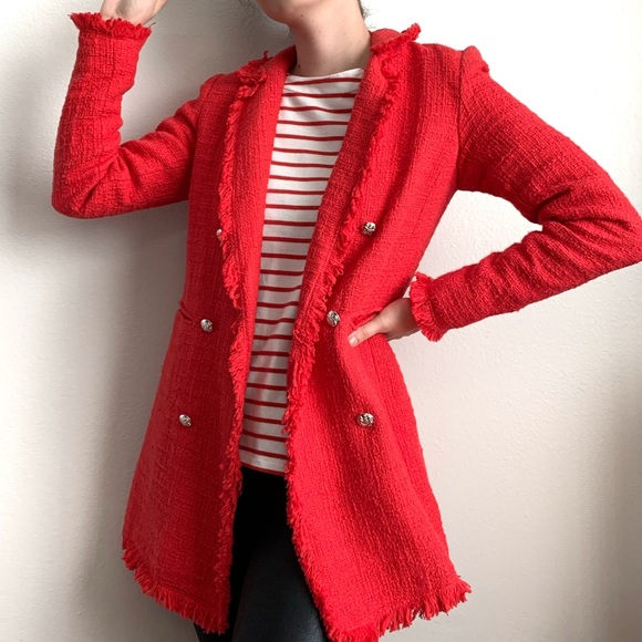 Carolina Belle Red Tweed Boucle fringe Jacket S - Picture 1 of 8